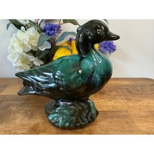 Vintage Blue Mountain Pottery Duck Figurine – Green‎ Drip Glaze Ceramic Art